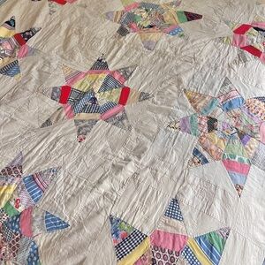 Vintage 1940s Cotton Patchwork Star Quilt Beautiful Trimmed Edges Lonestar